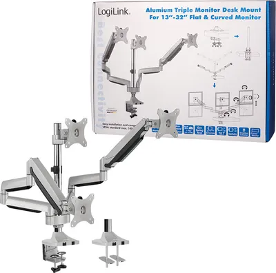 Produktbild von LogiLink Befestigungskit - einstellbarer Arm - für 3 LCD-Anzeigen - Aluminium - Bildschirmgröße: 33-81.3 cm (13"-32")