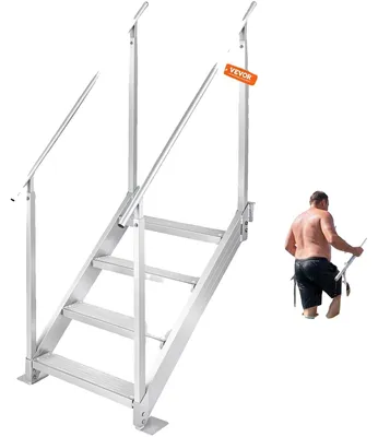 Productafbeelding van VEVOR 4-treden badtrap met twee handgrepen, bootladder, 800x1850x1750 mm, zwembadtrap van aluminiumlegering, trap, draagvermogen 250 kg, treden van 55x10 cm. Ideaal voor havens, boten en zwembaden