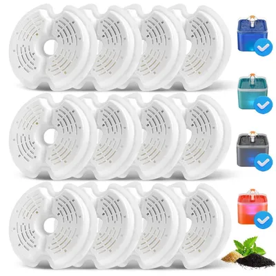 Productafbeelding van Filter voor kattenfontein, 12 stuks, 4-laags filtratie, BPA-vrij, 67 oz / 2 liter, drinkfontein