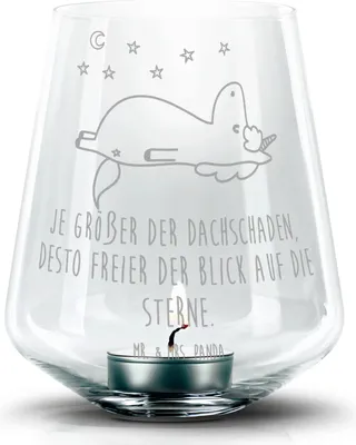 Produktbild von Mr. & Mrs. Panda Laterne Einhorn Sternenhimmel - Transparent - Geschenk, Verrückt, glas kerzenhalter, Unicorn, windlicht mit gravur, Einhörner, Sterne
