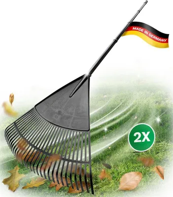 Produktbild von Novatool 2x Laubbesen mit 4tlg Steck- & Schraubstiel, Laubfeger mit 30 Kunststoff-Zinken, Rechen Arbeitsbreite 75cm, Laubrechen, Gartenbesen, Rasenrechen, Harke, Landschaftsbesen, Gartengerät Schwarz
