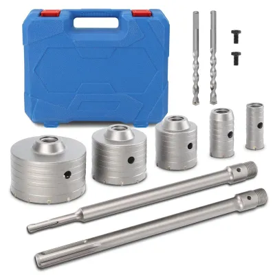 Image de Set de scies cloches pour béton - 9 pièces - 5 diamètres différents - Perçage précis