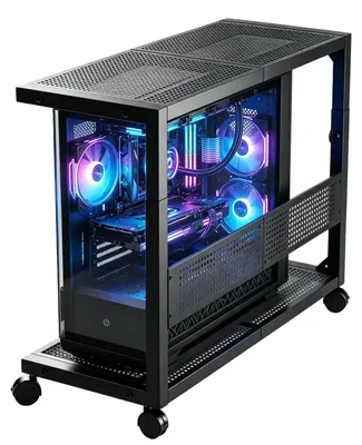 Obrázok produktu pre Počítačový stojan, výškovo nastaviteľný, 55-87 cm, 2 úrovne, s kolieskami, pre skrine ATX