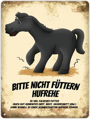 Produktbild von Metallschild XL mit schwarzem Pferd Motiv und Spruch: Bitte nicht füttern -