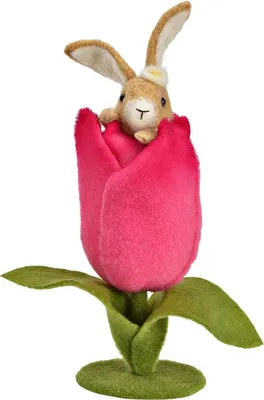 Image de Décoration un lapin en feutre dans une fleur de jardin