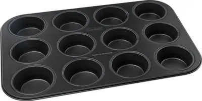 Produktbild von Zenker 12er-Muffinform Ø 7 cm BLACK METALLIC, Muffinbackform aus Stahlblech, Backblech mit Antihaftbeschichtung (Farbe: Schwarz Metallic)