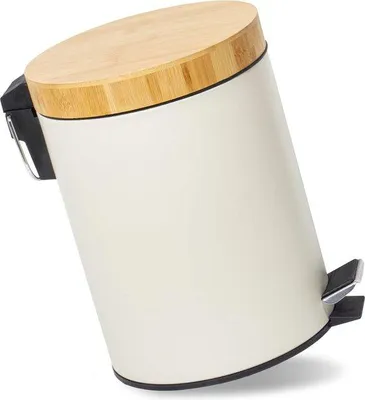 Immagine prodotto di Coperchio in legno, cestino per il bagno da 5 litri con meccanismo di chiusura ammortizzata, cestino per il bagno, cestino da 5 litri (beige)