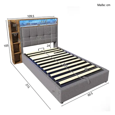 A diagram of a bed with dimensions shown.