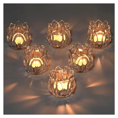 Produktbild von 6er Set Glas Teelichthalter, Tulpen Teelichtgläser für Tischdekoration, Teelichter Glas Klein, Votivkerzenhalter für Weihnachten, Hochzeit und Heimdekoration