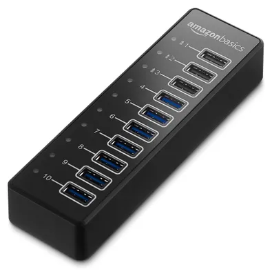 Produktbild von A. Basics USB-Hub, USB-A 3.1 Hub mit 10 Anschlüssen und Netzadapter - 65 W (20 V
