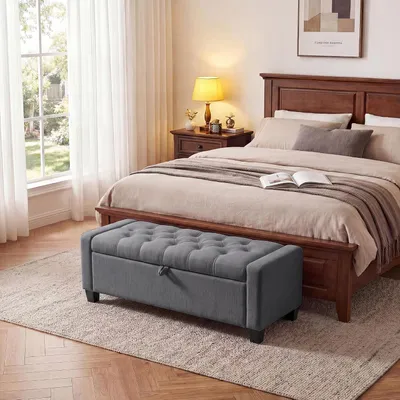 Produktbild von Sitzbank mit Stauraum 123 cm, Truhenbank 115 L, Gepolstert, Grau
