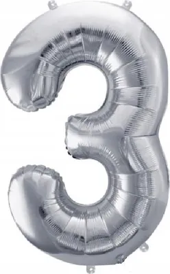 Zdjęcie produktu dla Cyfra Balon 3 Trzy Srebrny Foliowy W Kształcie Cyfry Duży 100Cm Urodziny
