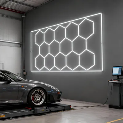 Produktbild von JOIEYOU LED Hexagon Beleuchtung 6500K Energie Sparen Deckenleuchten Sechseckige Wand Panel DIY-Konfiguration Schlicht Lampe für Fitnessstudio, Keller, Garagen, Werkstatt, Büro (14 Hex mit Rahmen)