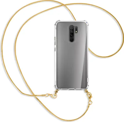 Produktbild von Handykette Backcover-Schutzhülle mit Band (Metall goldfarben) für Xiaomi Redmi 9 - goldfarbene Kette Snake
