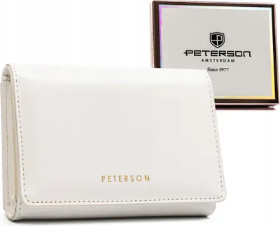 Produktbild von Peterson | Ökologisches Damen Portemonnaie, aus Leder, mit Druckknopf und Reißverschluss, Weiß, 13x9 cm