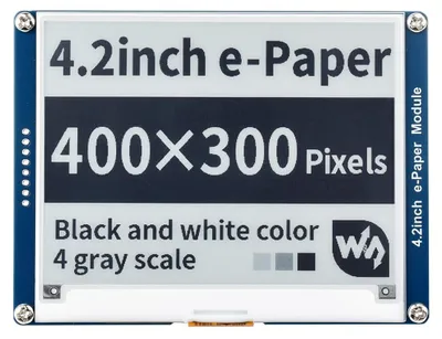 Productafbeelding van Waveshare 4.2 inch e-paper display module kit, resolutie 400 x 300, 3.3V/5V e-ink elektronisch scherm met geïntegreerde controller en SPI-interface, geschikt voor Raspberry Pi/Jetson Nano/Arduino, ondersteunt volledige vernieuwing