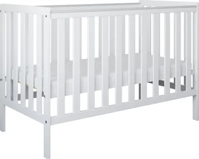 Produktbild von ZEE BAMBI Weiß Babybett Set 120x60 cm mit Barriere + Wickelkommode mit Wickeltisch Höhenverstellbar Kinderbett mit Beißschutz