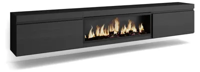 TV-Lowboard 267x45x35 cm mit LED-Elektrokamin, Schwarz