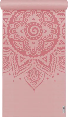 A rolled-up yoga mat with a mandala pattern.