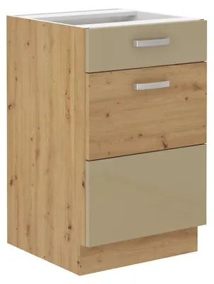 Produktbild von Unterschrank 50 Eiche Artisan Cappuccino Glanz Küchenzeile Vollauszug Soft-Close