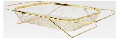Produktbild von Edelstahl-Sieb über der Spüle, ovaler Siebkorb für die Küchenspüle, feinmaschiger Siebkorb mit Griffen, erweiterbar, zum Abtropfen von Gemüse und Obst in der Küche (Gold)