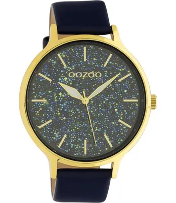 Obrázok produktu pre Dámske hodinky Oozoo s koženým remienkom 48 mm zlaté/modré trblietavé C10662