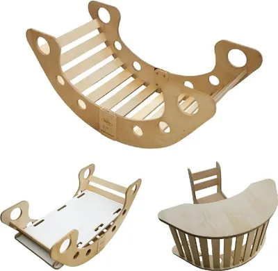 Produktbild von Skyline Set 5w1 Holz Kletterbogen, Klettergerüste, Wippe, Holzbogen für Kinder Montessori Tisch mit Stuhl und Rutsche, mod.B, 110x51x48cm, Hölzern