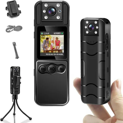 Immagine prodotto di Mini videocamera portatile - Registrazione per la sicurezza - Video HD 1080p con visione notturna - Batteria con autonomia di 8 ore - Colore: nero