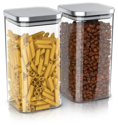 Produktbild von Arendo Vorratsgläser, Glasbehälter-Set 2x 1,65 L Borosilikatglas mit Edelstahldeckel, eckig, luftdicht, 2er Set, hitzebeständig, umweltfreundlich, langlebig, mikrowellengeeignet