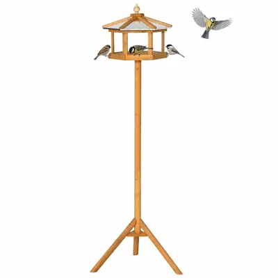 Produktbild von Vogelhaus mit Ständer – Attraktives Vogelfutterhaus aus Holz – 57,7 cm Durchmesser x 153 cm Höhe – Mit Plattform