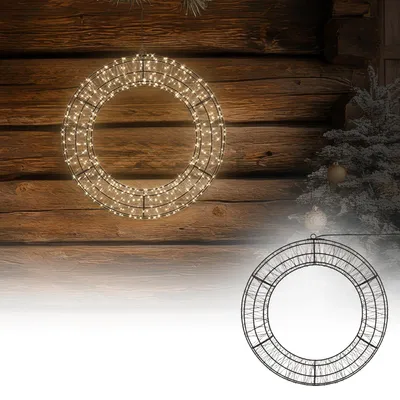 Produktbild von ECD Germany LED Weihnachtskranz Ø38 cm, Weihnachtsdeko mit Lichterkette, Fenster, Lichterkranz Weihnachtsbeleuchtung Außen 480 LED Warmweiß Timer