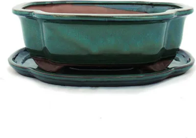 Immagine prodotto di Ciotola bonsai con piattino Gr. 4 - verde - haitang / ovale - modello I4 - L 26 cm - P 20,5 cm - H 8,5 cm