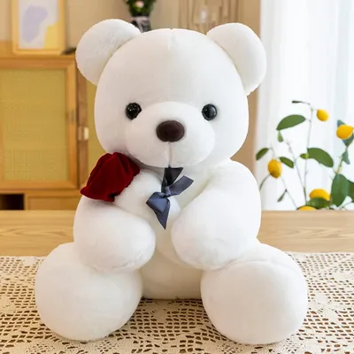 Produktbild von Minicee Teddybär mit Rose 23 cm Plüschtier Geschenk Weiß