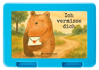 Produktbild von Mr. & Mrs. Panda Snackbox Bär Vermissen Design - Weiß - Geschenk, Lunchbox, Reise, Teddy, Brotbehälter, Verreist, Unglücklich Verliebt, Freundin, Liebeskummer, Bento Box
