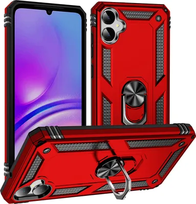 Produktbild von Schutzhülle für Samsung Galaxy A05 Dual Layer Robust Militäre Fallschutz Hülle mit Ringhalterung Ständer Rot