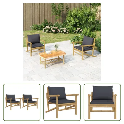 Produktbild von The Living Store Gartenstühle 2 Stk. mit Dunkelgrauen Kissen Bambus