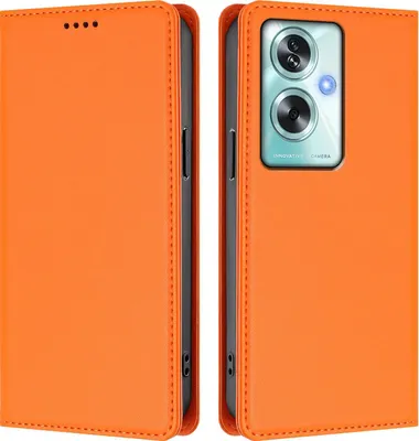 Produktbild von Handyhülle für Oppo A79 5G, Kunstleder Klapphülle Stoßfeste Magnetische Hülle mit Ständer Orange