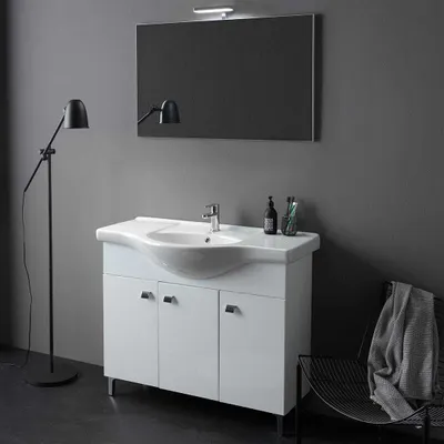 Immagine prodotto di Mobile bagno 105cm bianco lucido, specchio 100x60 e lampada | Smeraldo