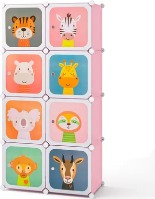Image de Armoire enfant avec 8 cubes et penderie, rose