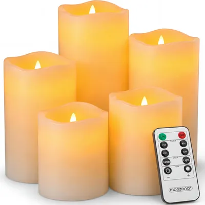 Immagine prodotto di Monzana Candele a LED 5pz Telecomando Timer Senza Fiamma Candela Decorativa a Batteria Luce Calda