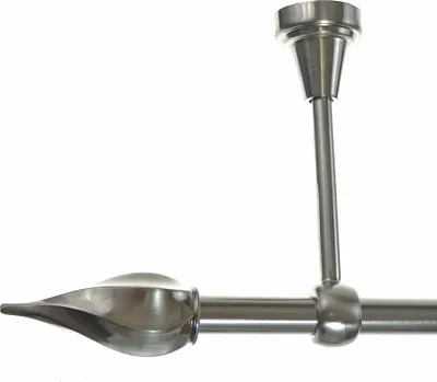 Produktbild von Gardinenstange Set Edelstahl Look Metall Ø 16mm zur Deckenträger 1-lauf Spitze gedreht, Länge wählbar H14 E14