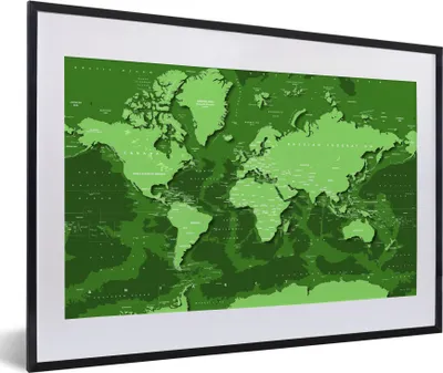 Produktbild von MuchoWow® MuchoWow® Gerahmtes Poster Weltkarte - Stabil - Grün 60x40 cm - Poster mit zchwarzem Bilderrahmen - Schlafzimmer - Plakat in Rahmen - Drucken