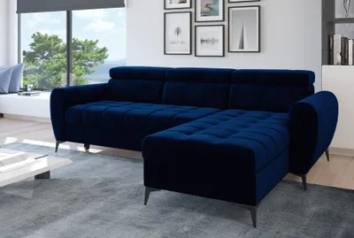 Produktbild von Easy4You Ecksofa Bjorn Velvet L-Form Marineblau – 252x101x175 cm - Schlafsofa mit Bettkasten und Schlaffunktion - Eckcouch mit Stauraum - Verstellbare Kopfstützen –  Stoff Monolith 77