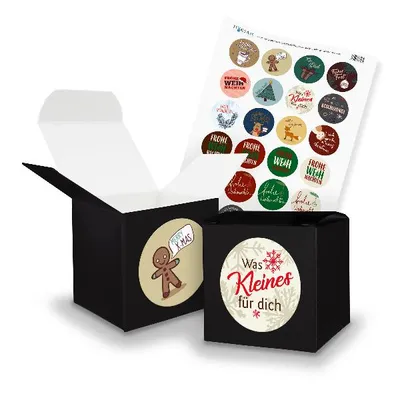 Produktbild von itenga SET Weihnachten Mix (Motiv 47) 24x Würfel 6,5cm schwarz + Stickerbogen