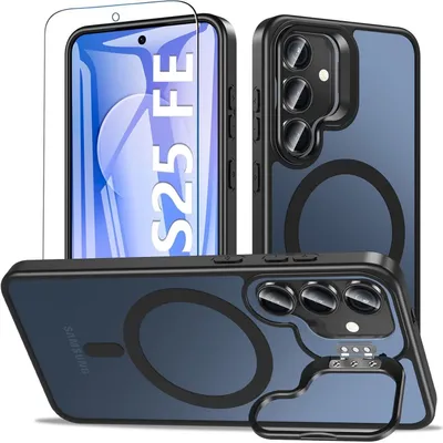 Obrázek produktu pro Ochranné pouzdro se stojánkem a tvrzeným sklem pro Samsung Galaxy S25 FE, matná černá barva
