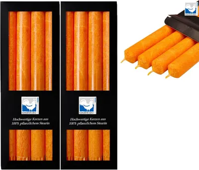 Produktbild von 2 x 4 Stearin Stabkerzen Orange 250 x 22 mm Kerzenfarm Kerzen Candle Set