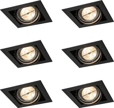 Produktbild von QAZQA - Set mit 6 Einbaustrahlern schwarz AR111 verstellbar - Oneon I Wohnzimmer I Schlafzimmer - Stahl - LED geeignet G53