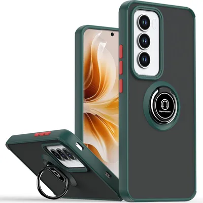 Produktbild von Hülle für Oppo Reno12 Pro Matte Transluzent TPU Stoßfest Schutzhülle mit Ring Halter Ständer dunkelgrün