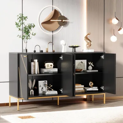Immagine prodotto di Mobile contenitore con 4 ante, ripiano regolabile su 3 altezze, colore nero, dimensioni 150x40x80 cm