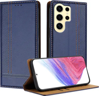 Obrázek produktu pro Pouzdro pro Samsung Galaxy S25 Ultra kožené flipové pouzdro s funkcí stojánku modré